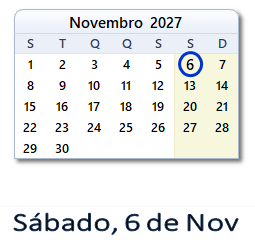 6 Novembro 2027 calendario