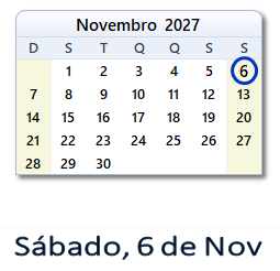 6 Novembro 2027 calendario