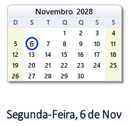 6 Novembro 2028 calendario