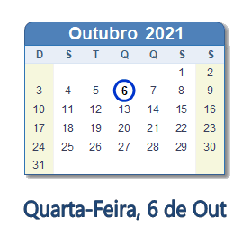 6 Outubro 2021 calendario
