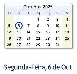 6 Outubro 2025 calendario