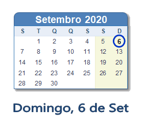 6 Setembro 2020 calendario