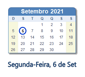 6 Setembro 2021 calendario
