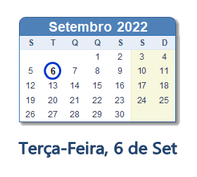 6 Setembro 2022 calendario