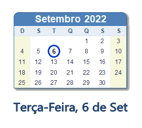 6 Setembro 2022 calendario