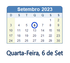 6 Setembro 2023 calendario