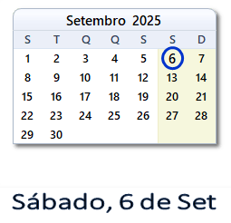 6 Setembro 2025 calendario