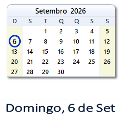 6 Setembro 2026 calendario