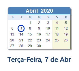 7 Abril 2020 calendario