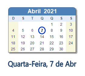 7 Abril 2021 calendario