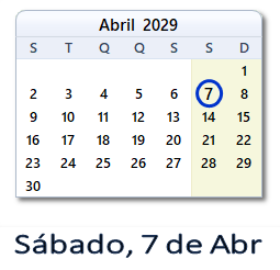 7 Abril 2029 calendario