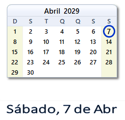 7 Abril 2029 calendario