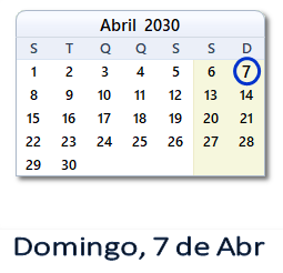 7 Abril 2030 calendario