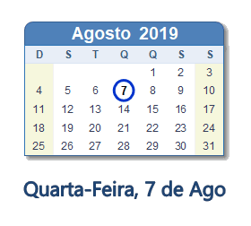 7 Agosto 2019 calendario