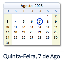7 Agosto 2025 calendario