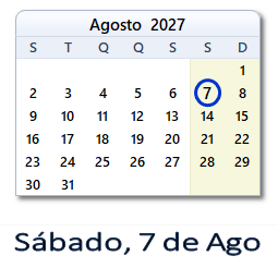 7 Agosto 2027 calendario