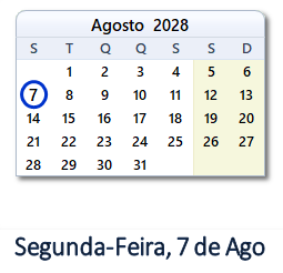7 Agosto 2028 calendario