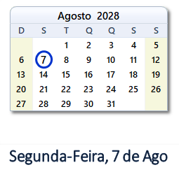 7 Agosto 2028 calendario