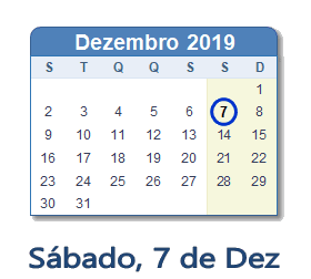 7 Dezembro 2019 calendario