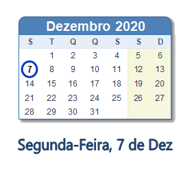 7 Dezembro 2020 calendario