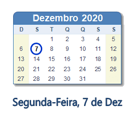 7 Dezembro 2020 calendario