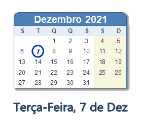 7 Dezembro 2021 calendario