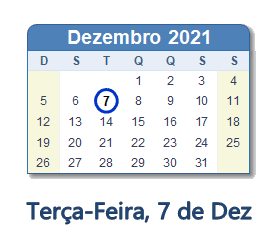7 Dezembro 2021 calendario