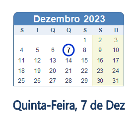 7 Dezembro 2023 calendario
