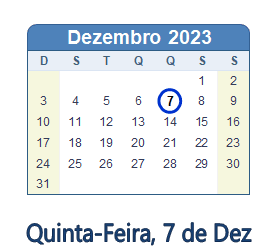 7 Dezembro 2023 calendario