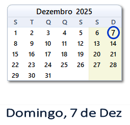 7 Dezembro 2025 calendario