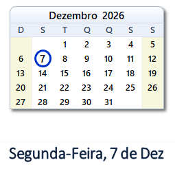 7 Dezembro 2026 calendario