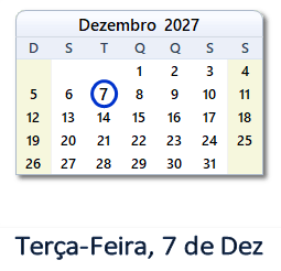 7 Dezembro 2027 calendario