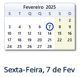 7 Fevereiro 2025 calendario