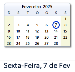 7 Fevereiro 2025 calendario