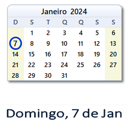 7 Janeiro 2024 calendario