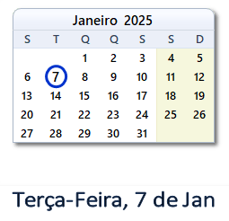 7 Janeiro 2025 calendario