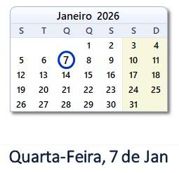 7 Janeiro 2026 calendario