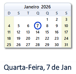 7 Janeiro 2026 calendario
