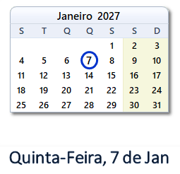 7 Janeiro 2027 calendario