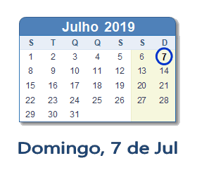 7 Julho 2019 calendario