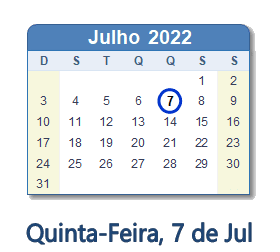 7 Julho 2022 calendario