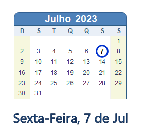 7 Julho 2023 calendario