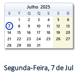 7 Julho 2025 calendario
