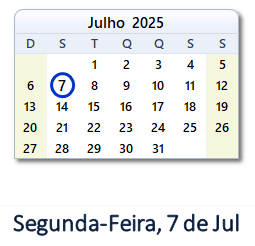 7 Julho 2025 calendario