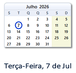 7 Julho 2026 calendario