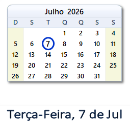 7 Julho 2026 calendario