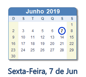 7 Junho 2019 calendario