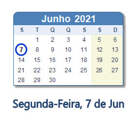 7 Junho 2021 calendario
