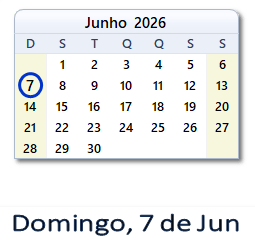 7 Junho 2026 calendario