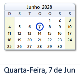 7 Junho 2028 calendario